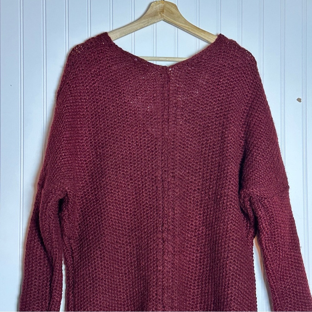 Anthropologie Moth Maroon Chunky Open Knit Oversized Alpaca Wool  Sweater - Picture 6 of 10